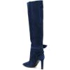 imageFSJ Women Elegant Pointed Closed Toe Knee High Long Boot Pull On Mid Heels Booties Faux Suede Dress Casual Ladies Shoes With Bow Size 415 USDark Blue