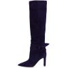 imageFSJ Women Elegant Pointed Closed Toe Knee High Long Boot Pull On Mid Heels Booties Faux Suede Dress Casual Ladies Shoes With Bow Size 415 USDark Purple