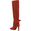 imageFSJ Women Elegant Pointed Closed Toe Knee High Long Boot Pull On Mid Heels Booties Faux Suede Dress Casual Ladies Shoes With Bow Size 415 USRed