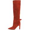 imageFSJ Women Elegant Pointed Closed Toe Knee High Long Boot Pull On Mid Heels Booties Faux Suede Dress Casual Ladies Shoes With Bow Size 415 USRed