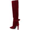 imageFSJ Women Elegant Pointed Closed Toe Knee High Long Boot Pull On Mid Heels Booties Faux Suede Dress Casual Ladies Shoes With Bow Size 415 USWine Red