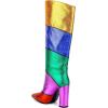 imageFSJ Women Multicolor Knee High Boots Chunky High Heel Pointed Toe Colorful Leather Stretchy Riding Booties Party Dress Shoes Size 415 USBlue