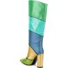 imageFSJ Women Multicolor Knee High Boots Chunky High Heel Pointed Toe Colorful Leather Stretchy Riding Booties Party Dress Shoes Size 415 USGreen