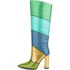 imageFSJ Women Multicolor Knee High Boots Chunky High Heel Pointed Toe Colorful Leather Stretchy Riding Booties Party Dress Shoes Size 415 USGreen