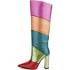 imageFSJ Women Multicolor Knee High Boots Chunky High Heel Pointed Toe Colorful Leather Stretchy Riding Booties Party Dress Shoes Size 415 USOrangepurple