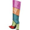 imageFSJ Women Multicolor Knee High Boots Chunky High Heel Pointed Toe Colorful Leather Stretchy Riding Booties Party Dress Shoes Size 415 USOrangepurple