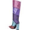 imageFSJ Women Multicolor Knee High Boots Chunky High Heel Pointed Toe Colorful Leather Stretchy Riding Booties Party Dress Shoes Size 415 USPurple
