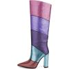 imageFSJ Women Multicolor Knee High Boots Chunky High Heel Pointed Toe Colorful Leather Stretchy Riding Booties Party Dress Shoes Size 415 USPurple