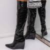 imageFSJ Women Over the Knee Boots Wedge Heel Pointed Toe Thigh High Booties with Side Zipper Comfortable Thick High Heel Trendy Ladies Prom Club Long Boots Size 415 USBlack
