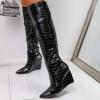 imageFSJ Women Over the Knee Boots Wedge Heel Pointed Toe Thigh High Booties with Side Zipper Comfortable Thick High Heel Trendy Ladies Prom Club Long Boots Size 415 USBlack