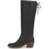 imageFSJ Women Retro Knee High Combat Boots Stacked Block Heels Almond Toe Laceup Zipper Party Winter Boots Shoe Size 415 USBlack
