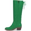 imageFSJ Women Retro Knee High Combat Boots Stacked Block Heels Almond Toe Laceup Zipper Party Winter Boots Shoe Size 415 USGreen