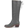 imageFSJ Women Retro Knee High Combat Boots Stacked Block Heels Almond Toe Laceup Zipper Party Winter Boots Shoe Size 415 USGrey