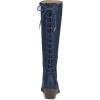 imageFSJ Women Retro Knee High Combat Boots Stacked Block Heels Almond Toe Laceup Zipper Party Winter Boots Shoe Size 415 USNavy