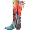 imageFSJ Women Retro Knee High Combat Boots Stacked Block Heels Almond Toe Laceup Zipper Party Winter Boots Shoe Size 415 USPigment