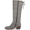 imageFSJ Women Retro Knee High Combat Boots Stacked Block Heels Almond Toe Laceup Zipper Party Winter Boots Shoe Size 415 USPlaid