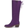 imageFSJ Women Retro Knee High Combat Boots Stacked Block Heels Almond Toe Laceup Zipper Party Winter Boots Shoe Size 415 USPurple