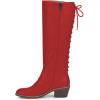 imageFSJ Women Retro Knee High Combat Boots Stacked Block Heels Almond Toe Laceup Zipper Party Winter Boots Shoe Size 415 USRed
