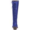 imageFSJ Women Retro Knee High Combat Boots Stacked Block Heels Almond Toe Laceup Zipper Party Winter Boots Shoe Size 415 USRoyal Blue