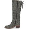 imageFSJ Women Retro Knee High Combat Boots Stacked Block Heels Almond Toe Laceup Zipper Party Winter Boots Shoe Size 415 USSnakeskin