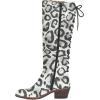 imageFSJ Women Retro Knee High Combat Boots Stacked Block Heels Almond Toe Laceup Zipper Party Winter Boots Shoe Size 415 USWhite Leopard