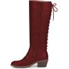 imageFSJ Women Retro Knee High Combat Boots Stacked Block Heels Almond Toe Laceup Zipper Party Winter Boots Shoe Size 415 USWine Red