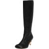 imageFSJ Women Stylish Chain Heel Knee High Boots Rounded Toe Side Zip Boot Wide Calf Fashion High Heel Daily Wear Casual Outing Shoes Size 416 USBlack
