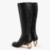 imageFSJ Women Stylish Chain Heel Knee High Boots Rounded Toe Side Zip Boot Wide Calf Fashion High Heel Daily Wear Casual Outing Shoes Size 416 USBlack