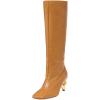 imageFSJ Women Stylish Chain Heel Knee High Boots Rounded Toe Side Zip Boot Wide Calf Fashion High Heel Daily Wear Casual Outing Shoes Size 416 USBrown