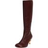 imageFSJ Women Stylish Chain Heel Knee High Boots Rounded Toe Side Zip Boot Wide Calf Fashion High Heel Daily Wear Casual Outing Shoes Size 416 USBurgundy
