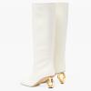 imageFSJ Women Stylish Chain Heel Knee High Boots Rounded Toe Side Zip Boot Wide Calf Fashion High Heel Daily Wear Casual Outing Shoes Size 416 USWhite