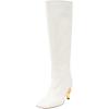 imageFSJ Women Stylish Chain Heel Knee High Boots Rounded Toe Side Zip Boot Wide Calf Fashion High Heel Daily Wear Casual Outing Shoes Size 416 USWhite