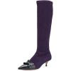 imageFSJ Women Elegant Knee High Long Boots Closed Toe Mid Kitten Heels Fashion Ruffles Shoes Size 415 USPurple