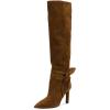 imageFSJ Women Elegant Pointed Closed Toe Knee High Long Boot Pull On Mid Heels Booties Faux Suede Dress Casual Ladies Shoes With Bow Size 415 USBrown