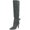 imageFSJ Women Elegant Pointed Closed Toe Knee High Long Boot Pull On Mid Heels Booties Faux Suede Dress Casual Ladies Shoes With Bow Size 415 USCeladon