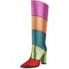 imageFSJ Women Multicolor Knee High Boots Chunky High Heel Pointed Toe Colorful Leather Stretchy Riding Booties Party Dress Shoes Size 415 USOrangepurple
