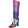 imageFSJ Women Multicolor Knee High Boots Chunky High Heel Pointed Toe Colorful Leather Stretchy Riding Booties Party Dress Shoes Size 415 USPurple