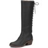 imageFSJ Women Retro Knee High Combat Boots Stacked Block Heels Almond Toe Laceup Zipper Party Winter Boots Shoe Size 415 USBlack