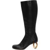 imageFSJ Women Stylish Chain Heel Knee High Boots Rounded Toe Side Zip Boot Wide Calf Fashion High Heel Daily Wear Casual Outing Shoes Size 416 USBlack