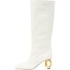 imageFSJ Women Stylish Chain Heel Knee High Boots Rounded Toe Side Zip Boot Wide Calf Fashion High Heel Daily Wear Casual Outing Shoes Size 416 USWhite