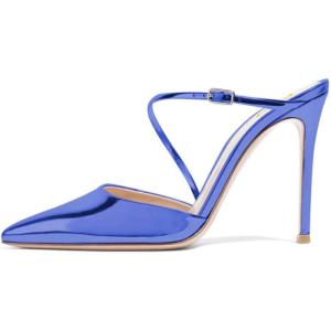 imageFSJ Women Chic Pointy Toe Mules Stiletto High Heels Sandals Strappy Slide Dress Party Wedding Shoes with Buckle Size 415 USBlue