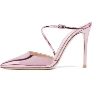 imageFSJ Women Chic Pointy Toe Mules Stiletto High Heels Sandals Strappy Slide Dress Party Wedding Shoes with Buckle Size 415 USPurple