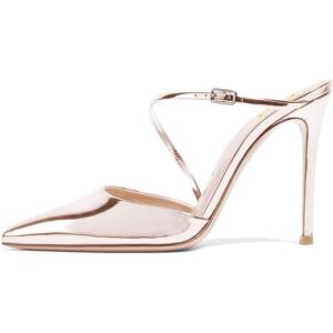 imageFSJ Women Chic Pointy Toe Mules Stiletto High Heels Sandals Strappy Slide Dress Party Wedding Shoes with Buckle Size 415 USRose Gold