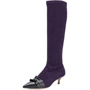 imageFSJ Women Elegant Knee High Long Boots Closed Toe Mid Kitten Heels Fashion Ruffles Shoes Size 415 USPurple