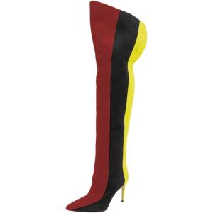 imageFSJ Women Over the Knee Thigh High Boots Sexy Pointed Toe Stiletto High Heel Multicolor Long Stretch Suede Nightclub Party Dress Shoes Size 416 USBlack Red and Yellow