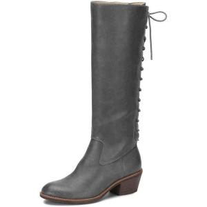 imageFSJ Women Retro Knee High Combat Boots Stacked Block Heels Almond Toe Laceup Zipper Party Winter Boots Shoe Size 415 USGrey
