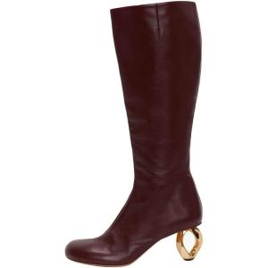 imageFSJ Women Stylish Chain Heel Knee High Boots Rounded Toe Side Zip Boot Wide Calf Fashion High Heel Daily Wear Casual Outing Shoes Size 416 USBurgundy