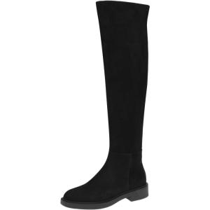 imageFSJ Women Stylish Over The Knee Low Block Flat Heel Boots Thigh High Comfy Faux Suede Closed Toe Stretch Riding Boots Size 416 USBlack