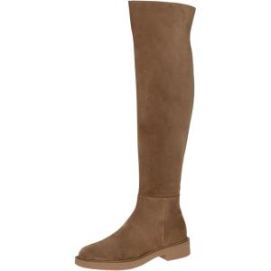 imageFSJ Women Stylish Over The Knee Low Block Flat Heel Boots Thigh High Comfy Faux Suede Closed Toe Stretch Riding Boots Size 416 USBrown