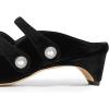 imageFSJ Women Low Cone Heel Mules Velvet Closed Square Toe Pearl Buckle Strap Slip On Pumps Backless Slide Sandals Office Dress Shoes Size 415 USBlack
